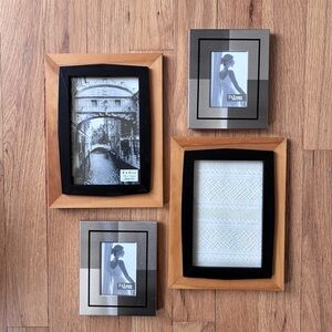 Vintage 90’s Photo Frames Set of 4, Wood, Aluminum, (2) 4x6, and (2) 2x3